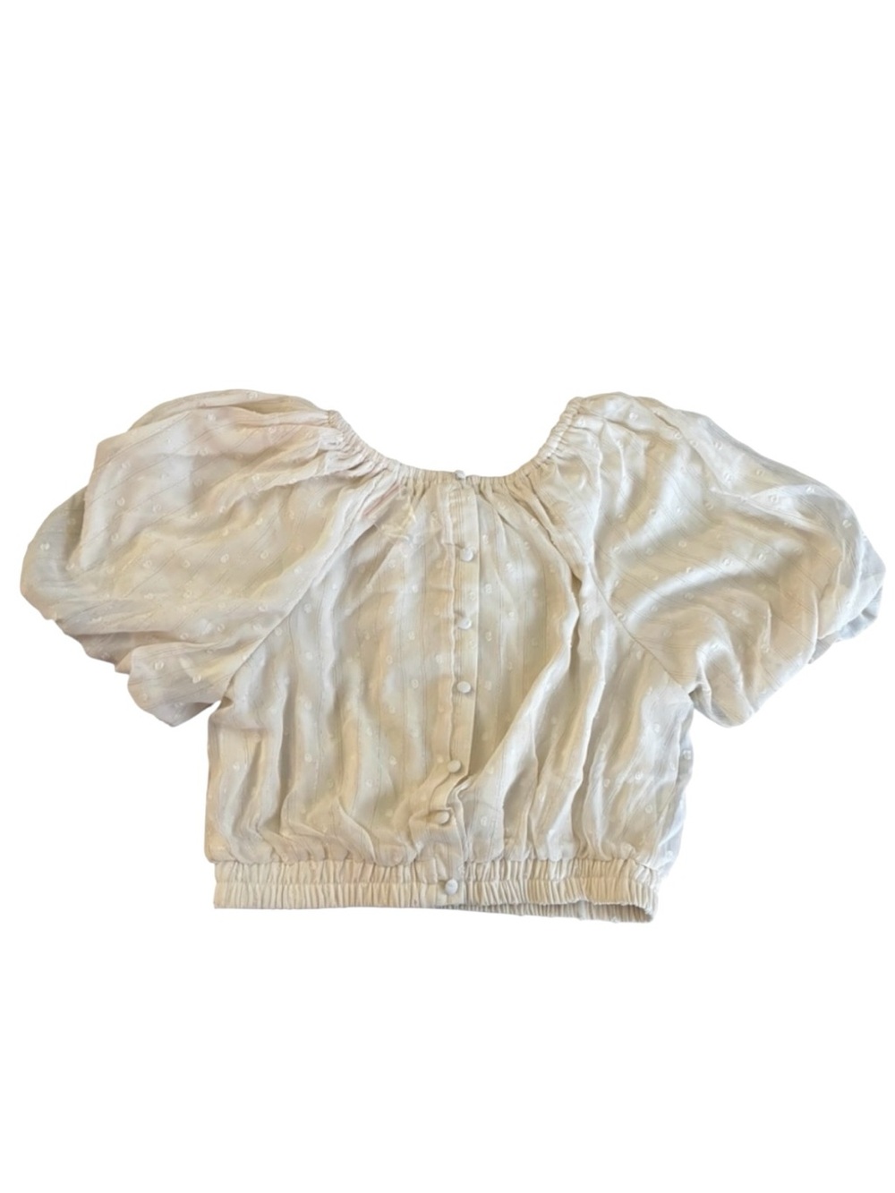 By the River Cream Puff Sleeve Button Front Cropped Top